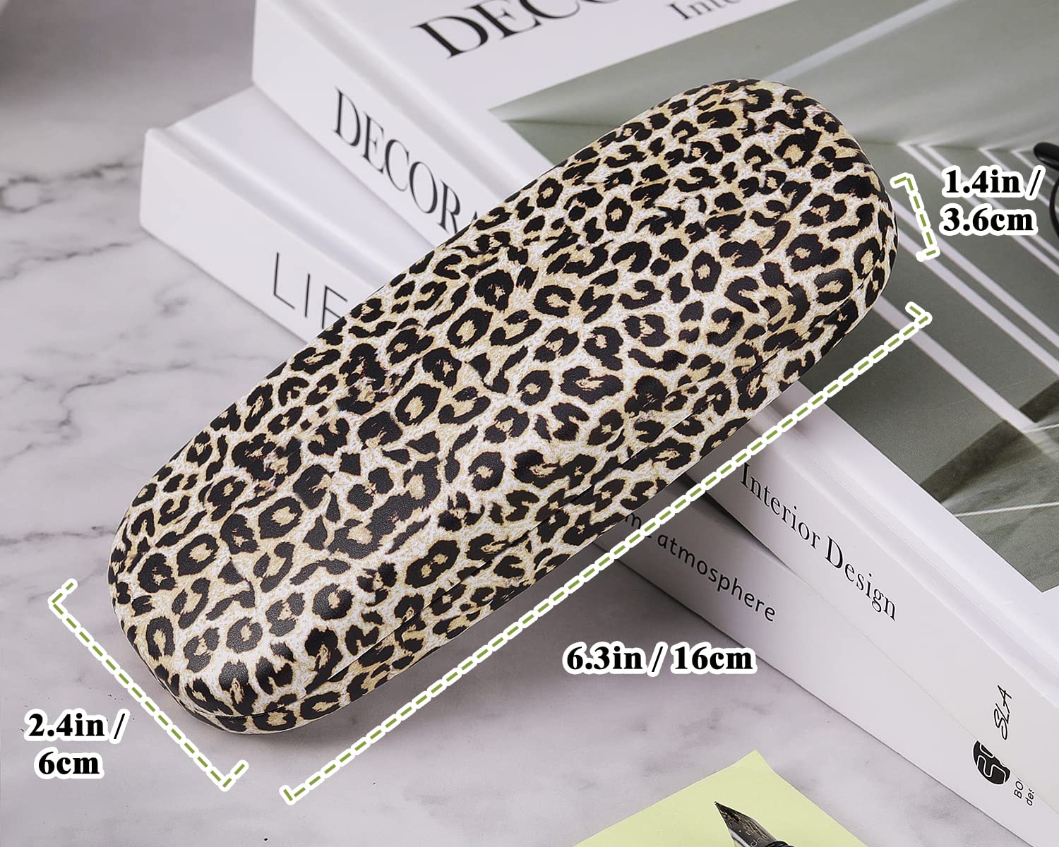 MoKo Hard Shell Eye Glasses Case with Cloth, PU Leather Protective Eyeglasses Cases Storage Organizer Travel for Men Women, Leopard