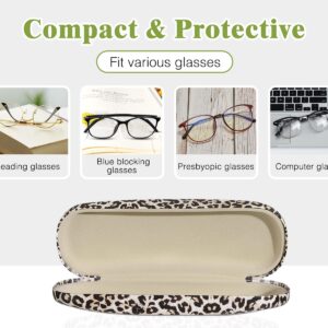 MoKo Hard Shell Eye Glasses Case with Cloth, PU Leather Protective Eyeglasses Cases Storage Organizer Travel for Men Women, Leopard