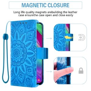 Asuwish Phone Case for Samsung Galaxy A40 with Tempered Glass Screen Protector and Flower Leather Wallet Flip Cover Credit Card Holder Stand Cell Accessories Glaxay A 40 Gaxaly 40A Boys Women Men Blue