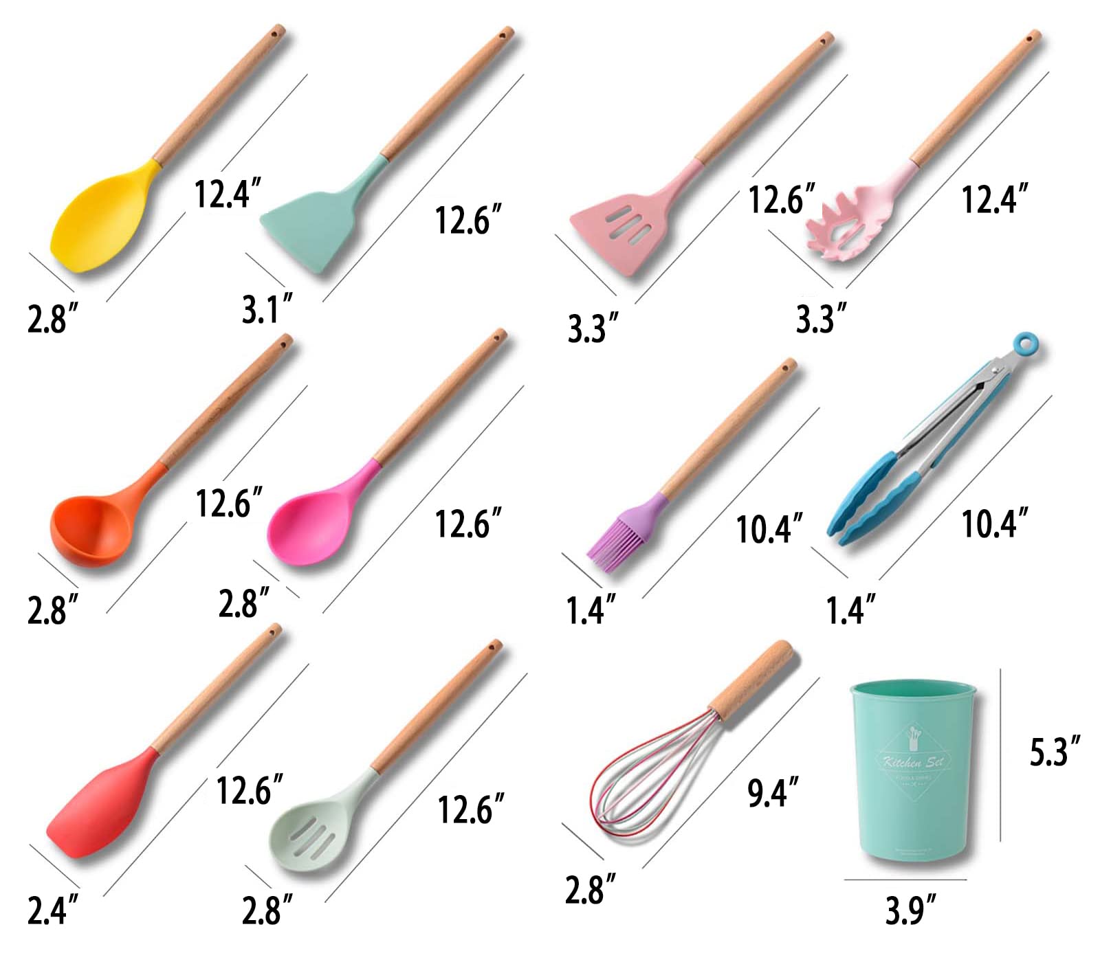 Keidason Silicone Kitchen Utensils Set, 12-piece Silicone Cooking Utensils Set Non-stick Cookware Is Heat-resistant, BPA-free, Stirring Kitchen Tools Set,Spoon,Tongs,Whisk,Brush,Spatula (Colorful)