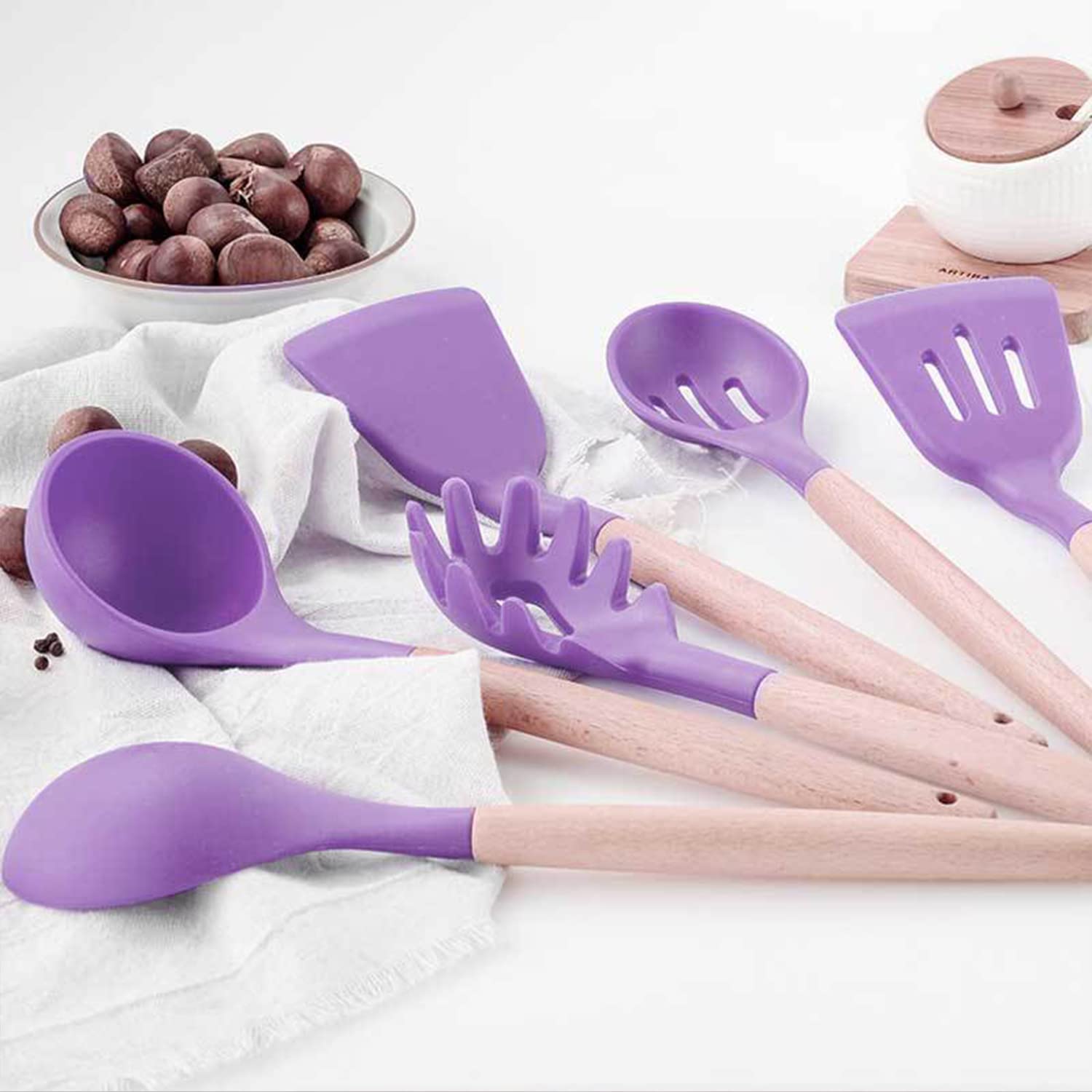 Keidason Kitchen Silicone Cookware Set, 12-piece Kitchen Cookware Non-stick Cookware Is Heat-resistant, BPA-free, Cooking Tools, Stirring Kitchen Tool Set (Purple)