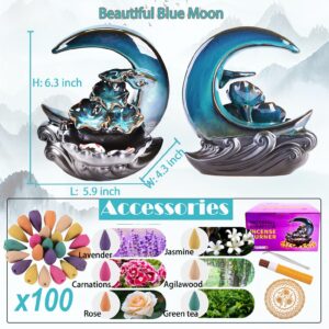 Zvaiuk New Moon Backflow Incense Holder, Ceramic Hand-Made Incense Fountain Burner with 100 Backflow Incense Cones，Fragrance Incense Stick，mat，Aromatherapy Home Decoration