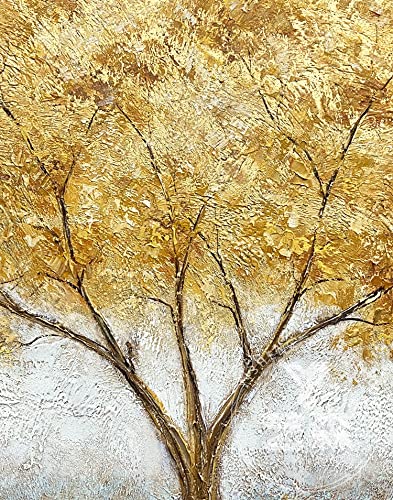 Gold Tree of Life Canvas Wall Art For Living Room -Hand Painted Gallery Wrapped Oil Painting for Bedroom-Framed 3D Wall Decoration for Office Kitchen 20x40 inches