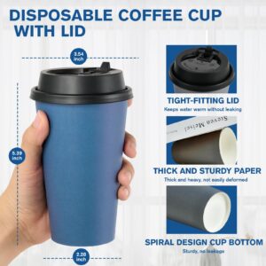 LITOPAK 100 Pack 16 oz Paper Coffee Cups, Disposable Coffee Cups with Lids, Drinking Cups for Coffee, Water, Juice, or Tea. Hot Paper Coffee Cups for Home, Restaurant, Store and Cafe.