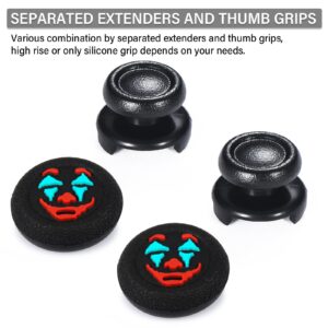 Playrealm FPS Thumbstick Extender & Texture Rubber Silicone Grip Cover 2 Sets for PS5 & PS4 Controller (Joker Black)