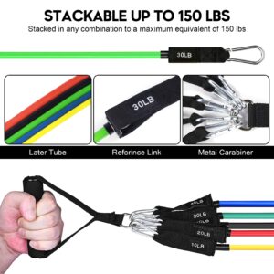 Resistance Bands Set 17pcs, Resistance Band, Exercise Bands Fitness Workout with Wide Handles, Door Anchor, Steel Clasp, Carry Bag, Ankle Straps for Home Gym Outdoor Travel