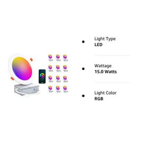 CLOUDY BAY [12 Pack] 6inch Smart Wifi LED Recessed Lighting,RGBCW Color Changing, Compatible with Alexa and Google Home Assistant, No Hub Required,15W 950LM, 2700K-6500K,CRI90+ WET Location,12 Pack