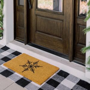 THEODORE MAGNUS Natural Coir Doormat with Non-Slip Backing - 17 x 30 - Outdoor/Indoor - Christmas Door Mat - Christmas - Snowflake - COIR-1730-15-311