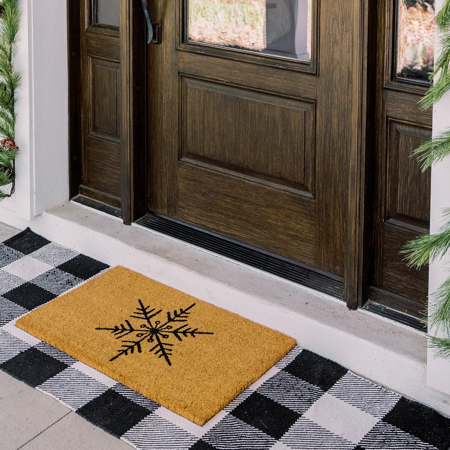 THEODORE MAGNUS Natural Coir Doormat with Non-Slip Backing - 17 x 30 - Outdoor/Indoor - Christmas Door Mat - Christmas - Snowflake - COIR-1730-15-311