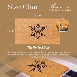 THEODORE MAGNUS Natural Coir Doormat with Non-Slip Backing - 17 x 30 - Outdoor/Indoor - Christmas Door Mat - Christmas - Snowflake - COIR-1730-15-311