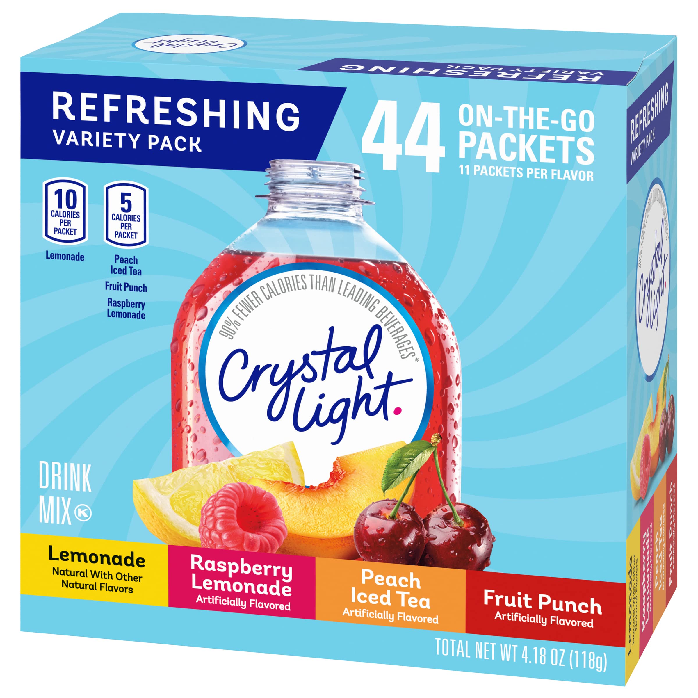 Crystal Light Lemonade, Raspberry Lemonade, Peach iced Tea, & Fruit Punch Powdered Drink Mix Singles Variety Pack (44 ct. On-the-Go Individual Packets)