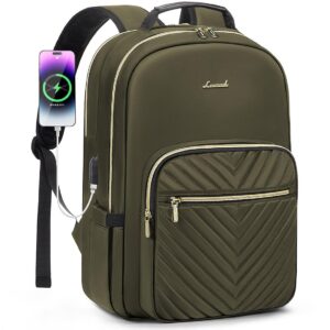 lovevook laptop backpack for women 15.6 inch,cute womens travel backpack purse,professional laptop computer bag,waterproof work business college teacher bags carry on backpack with usb port,army green