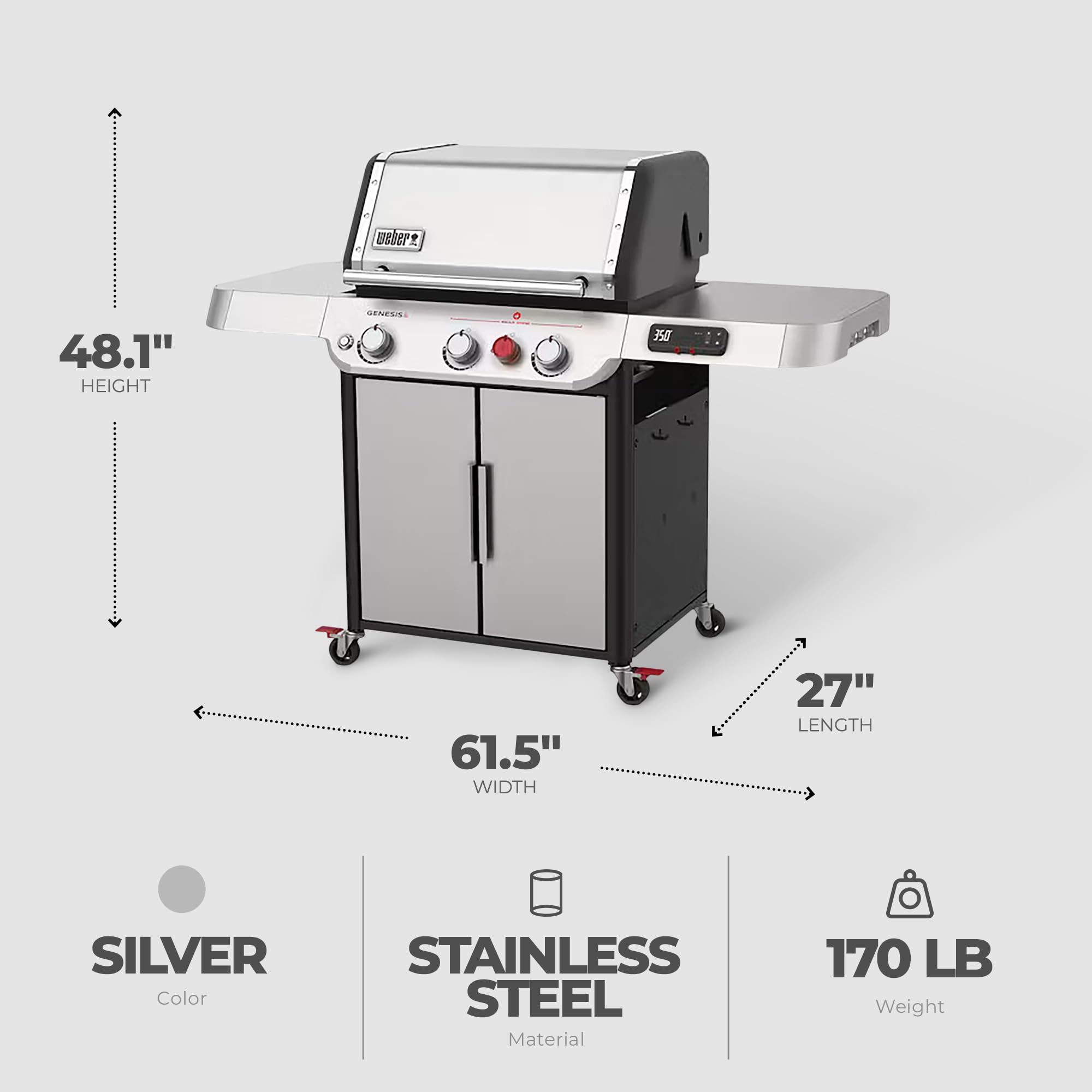 Weber Genesis Smart SX-325S Liquid Propane Gas Smart Grill, Stainless Steel