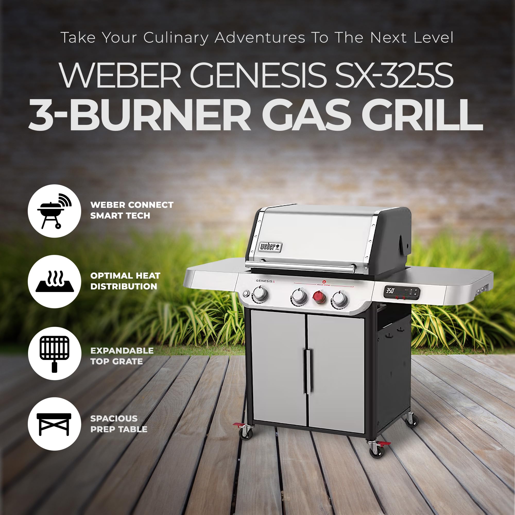 Weber Genesis Smart SX-325S Liquid Propane Gas Smart Grill, Stainless Steel