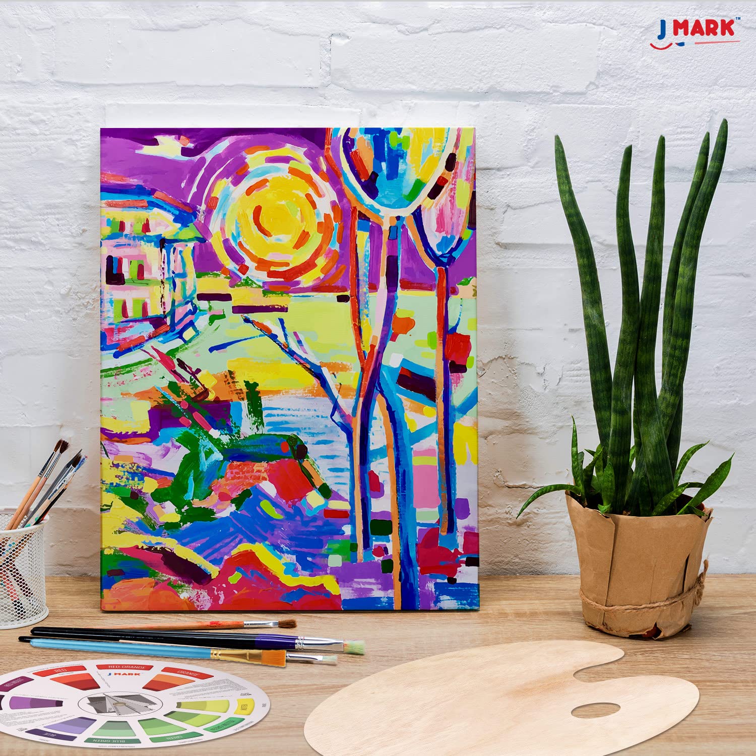 J MARK Canvas and Paint Set – 39 Pcs Set, 24 Acrylic Paints, Canvases, Palette, Table Easel and More