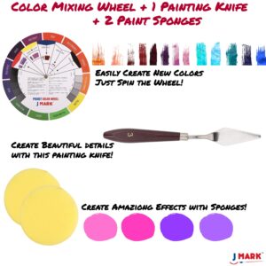 J MARK Canvas and Paint Set – 39 Pcs Set, 24 Acrylic Paints, Canvases, Palette, Table Easel and More