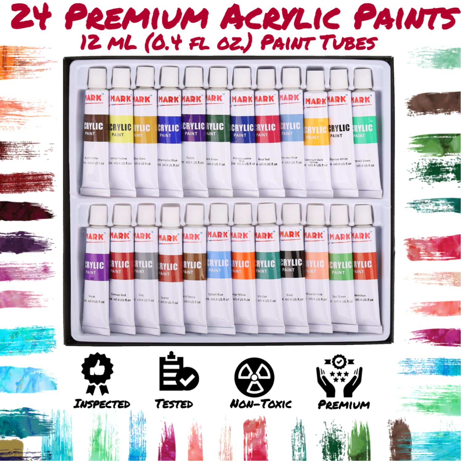 J MARK Canvas and Paint Set – 39 Pcs Set, 24 Acrylic Paints, Canvases, Palette, Table Easel and More