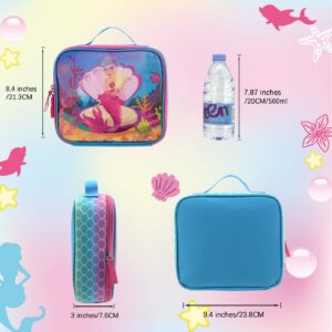 HAPPYSUNNY Mermaid Lunch Box Bag for Girls Kids with 3D Images Changing Pictures Lenticular Hologram Technology Insulated Lunch Bag for Children Preschool Kindergarten and Travel