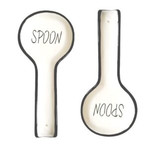 2 set of Ceramic Spoon Rests, Cream white Spoon Holder Porcelain for Cooking & Counter Protection for Tablespoons, fork, Ladles, Modern Farmhouse Kitchen Decor and Essential Kitchen Gadgets