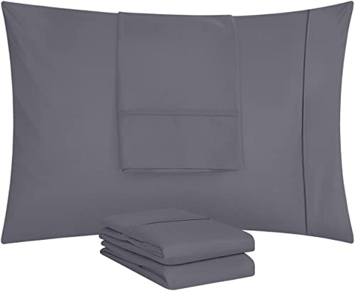 Utopia Bedding Standard Pillow Cases - 4 Pack - Envelope Closure - Soft Brushed Microfiber Fabric - Shrinkage and Fade Resistant Pillow Cases Standard Size 20 X 26 Inches (Standard, Grey)