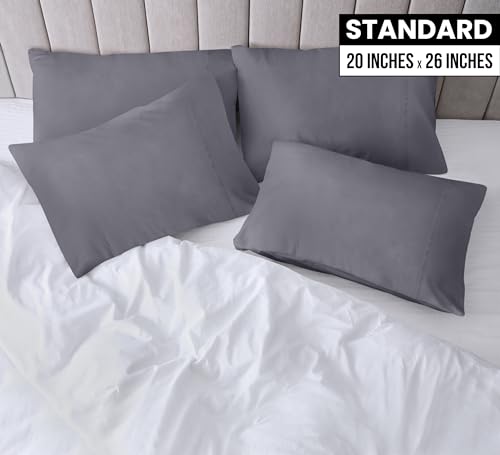 Utopia Bedding Standard Pillow Cases - 4 Pack - Envelope Closure - Soft Brushed Microfiber Fabric - Shrinkage and Fade Resistant Pillow Cases Standard Size 20 X 26 Inches (Standard, Grey)