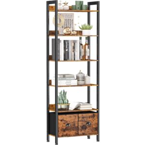 Furologee 6-Tier Bookshelf, Tall 71" Rustic Bookcase with 2 Drawers Storage Organizer, Industrial Display Free Standing Shelf Units, Wood and Metal Storage Rack for Home Office, Bedroom, Rustic Brown