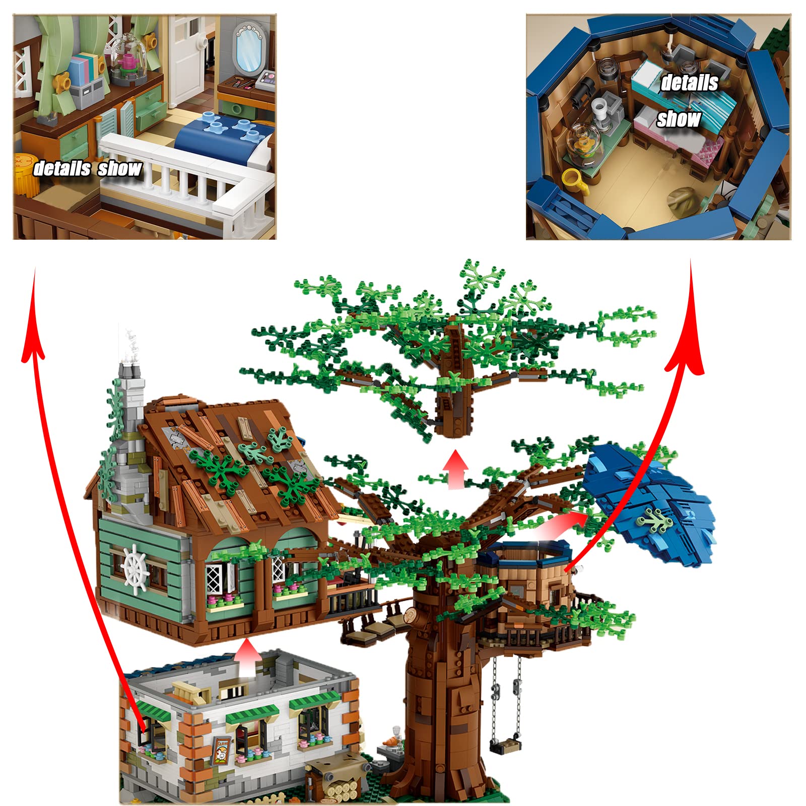 TAMEXI Idea Tree House Bricks Model Toys Set, DIY Forest House Mini Building Blocks Street View Sets, for Teens Boys Girls/Adults Ages 14+ Tree House Display(4761 PCS Tree House)