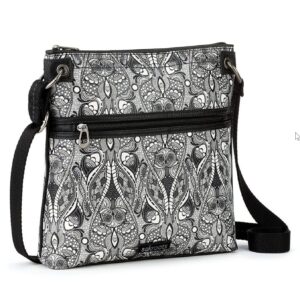 Sakroots Artist Circle Flat Crossbody, Black White Soulful Dove