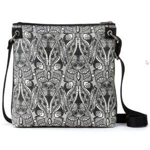 Sakroots Artist Circle Flat Crossbody, Black White Soulful Dove