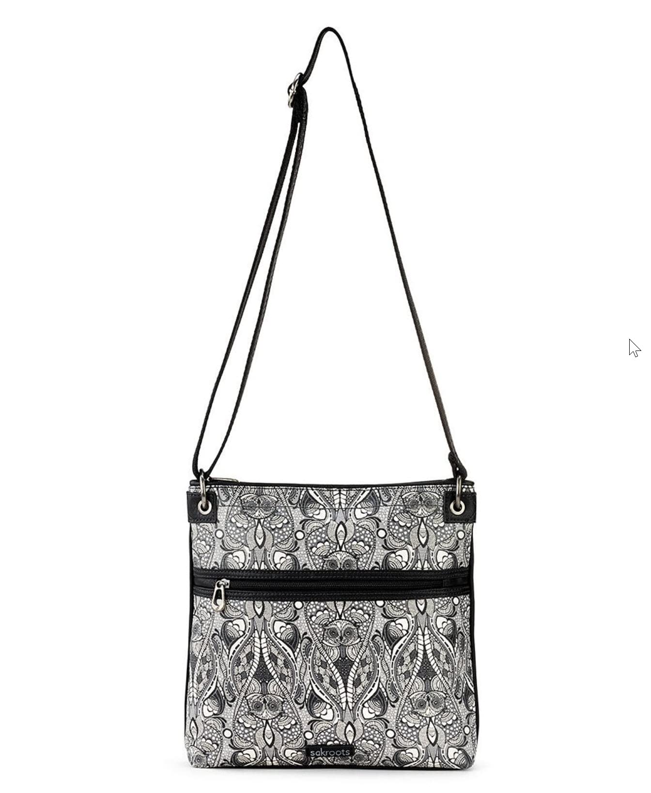 Sakroots Artist Circle Flat Crossbody, Black White Soulful Dove