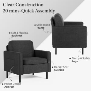 STHOUYN Fabric Comfy Small Accent Chair Set of 2 Living Room Bedroom Chairs, Reading Arm Chair for Adults, Suitable Small Spaces Office Couch, Dark Grey (2, Dark Grey)