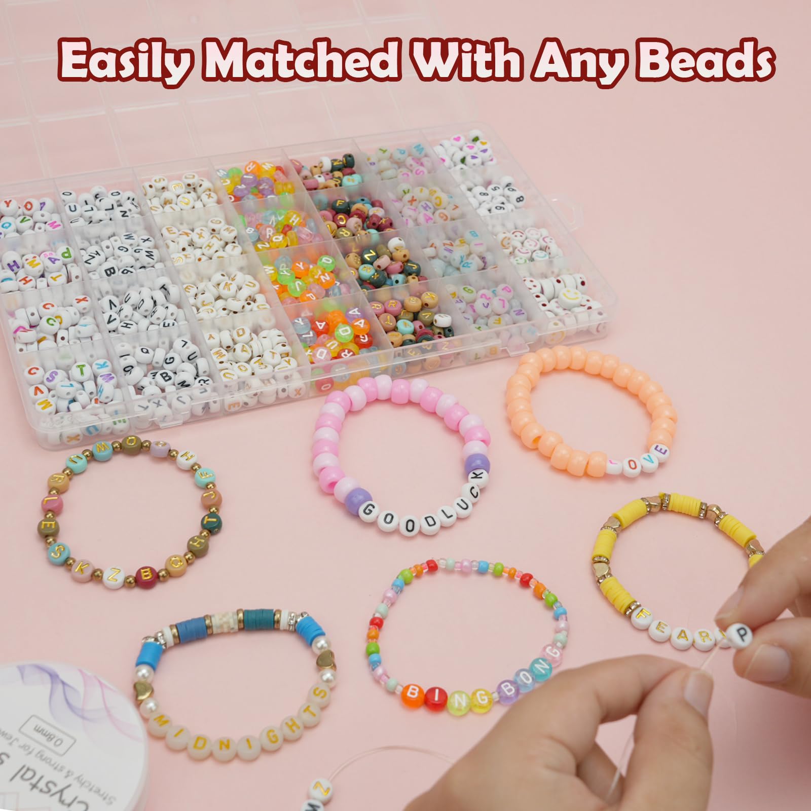 FZIIVQU 1400pcs 6 Colors 4x7mm Letter Beads for Bracelets Making Kit Alphabet Beads for Jewelry Making with Number Heart Beads Friendship Bracelet Kit