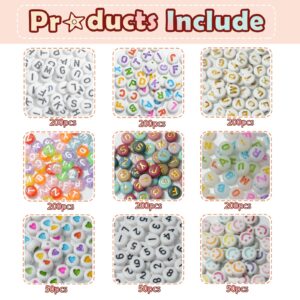 FZIIVQU 1400pcs 6 Colors 4x7mm Letter Beads for Bracelets Making Kit Alphabet Beads for Jewelry Making with Number Heart Beads Friendship Bracelet Kit