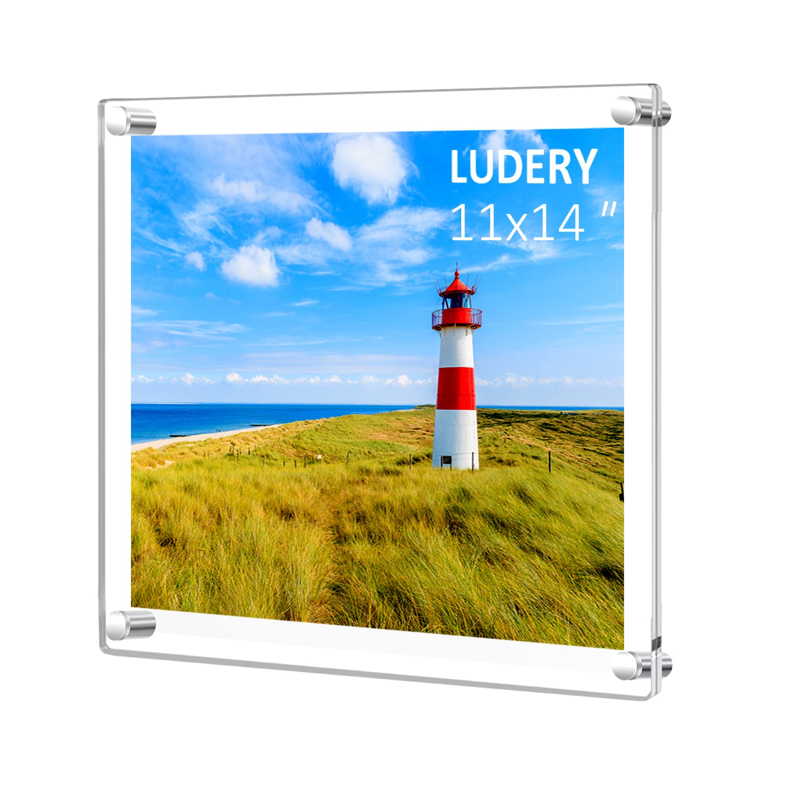 Ludery 11x14 Clear Acrylic Wall Mount Floating Frameless Picture Frame, Frameless Photo Frame Panel For Degree Certificat, Artwork,Family Portraits(Full Frame is 13x16)-1Pack