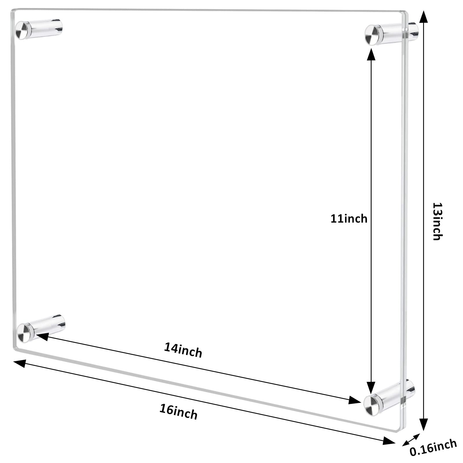 Ludery 11x14 Clear Acrylic Wall Mount Floating Frameless Picture Frame, Frameless Photo Frame Panel For Degree Certificat, Artwork,Family Portraits(Full Frame is 13x16)-1Pack