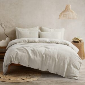 ATLINIA Bedding Duvet Cover Set Linen - 100% French Flax Washed Bed Sets Farmhouse Comforter Cover Set (1 Duvet Cover and 2 Pillow Shams) Queen Size Natural