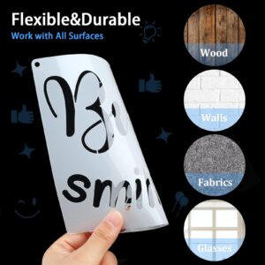 16 Pieces Stencils for Painting Inspirational Word Stencil Kit Motivational Stencils Reusable Polyester Film Template Stencils with Open Ring for Painting on Wood Wall Home Decor(6.3 x 6.3 Inches)