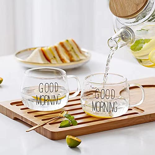 HOMEYES Glass Coffee Cups Clear Glasses Mug Tumbler for Drinking Beer Tea Water (Good Morning)