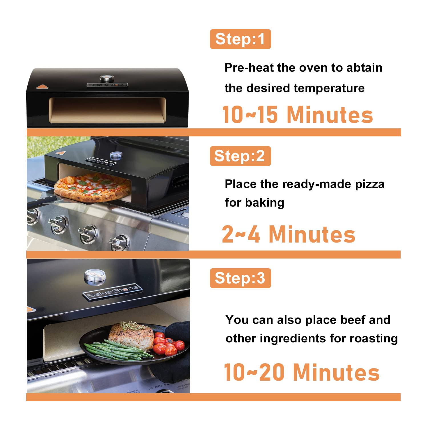 BakerStone Pizza Oven, 5-Sided Stone Outdoor Oven for Gas Grill Top Enamel Shell, Portable Baking Oven Box Kit with Wood Peel, Turning Peel, Dust Cover, Original Series