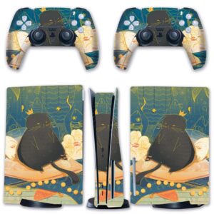 belugadesign fat cat skin ps5 | leaves animal anime cartoon | cute kawaii vinyl cover wrap sticker full set console controller | compatible with sony playstation 5 (ps5 regular disc, multicolored)