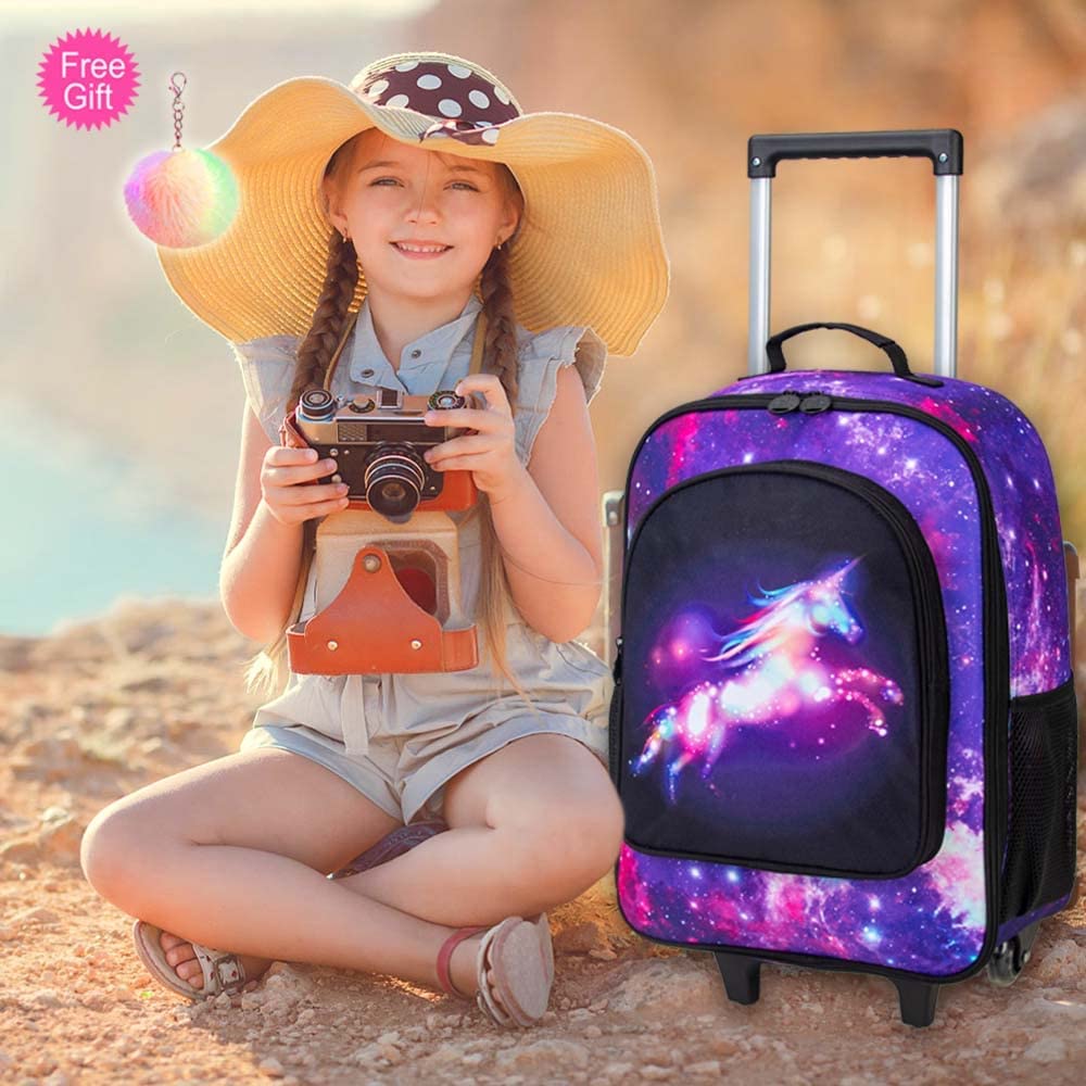 KLFVB Kids Suitcase for Girls, Cute Unicorn Rolling Wheels Luggage for Toddler, Children Travel Carry on Suitcase