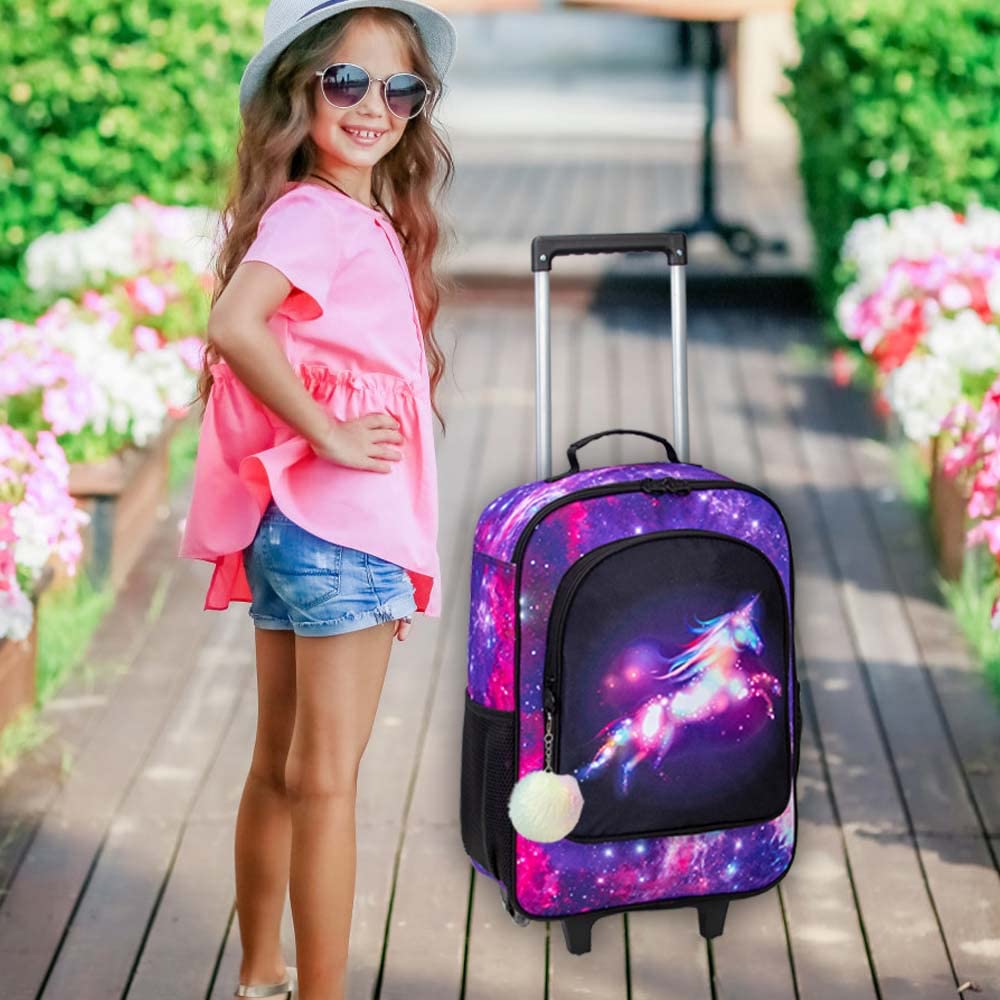 KLFVB Kids Suitcase for Girls, Cute Unicorn Rolling Wheels Luggage for Toddler, Children Travel Carry on Suitcase