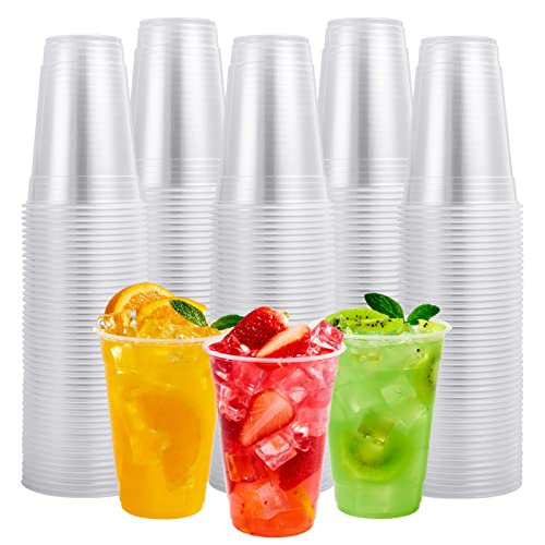 FOCUSLINE 300pack 16 oz Clear Plastic Cups Disposable, Plastic Clear Cups disposable, Clear Plastic DrinkIng Cups for Water, Juice, Soda, Ice Coffee