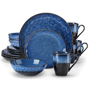 vancasso 16 pieces blue dinnerware set, reactive glaze dish set, plates and bowls set