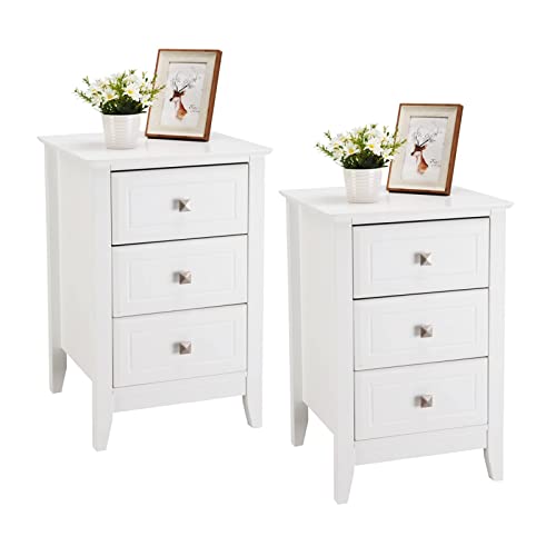 Bonnlo Upgraded White Night stands for Bedrooms Set of 2, Modern Nightstand with 3 Drawers, Wooden Bed Side Table/Night Stand for Small Spaces, College Dorm, Kids’ Room, Living Room, 16W x 16D x 24H