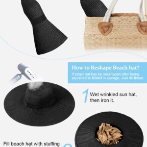 Womens Sun Hat UV Protection Wide Brim Beach Hat Floppy Foldable Roll-Up Straw Hats for Women UPF 50 Black