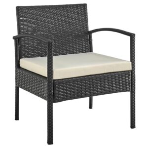 Manhattan Comfort Noli Steel Rattan 3-Piece Patio Conversation Set with Cushions, Cream