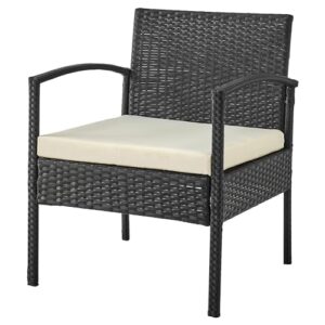 Manhattan Comfort Noli Steel Rattan 3-Piece Patio Conversation Set with Cushions, Cream