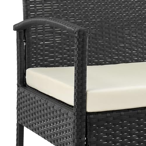 Manhattan Comfort Noli Steel Rattan 3-Piece Patio Conversation Set with Cushions, Cream