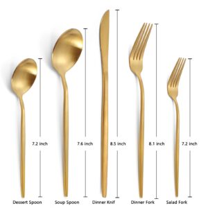 Matte Gold Silverware Set for 8, LAZAHOME Stainless Steel Flatware Cutlery Set, 40-Piece Kitchen Utensil Set Include Spoons And Forks Set, Satin Polished Finished, Dishwasher Safe.